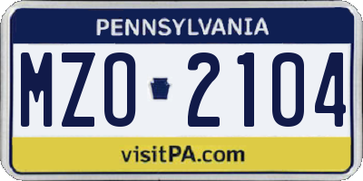 PA license plate MZO2104