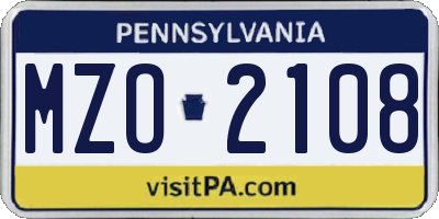 PA license plate MZO2108
