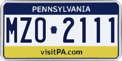 PA license plate MZO2111