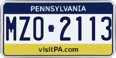 PA license plate MZO2113
