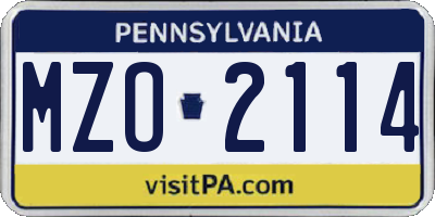 PA license plate MZO2114