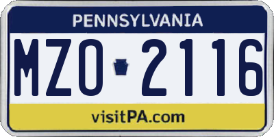 PA license plate MZO2116