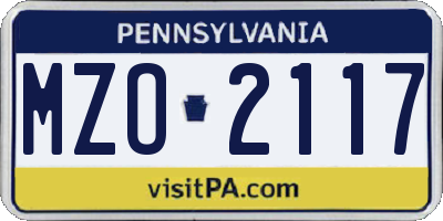 PA license plate MZO2117