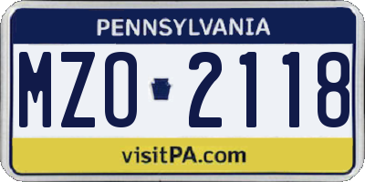 PA license plate MZO2118