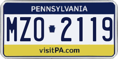 PA license plate MZO2119