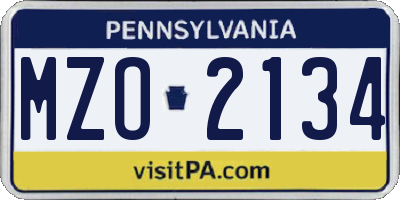 PA license plate MZO2134