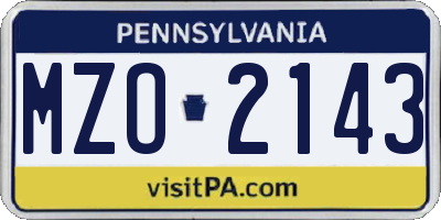 PA license plate MZO2143