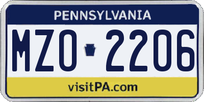 PA license plate MZO2206