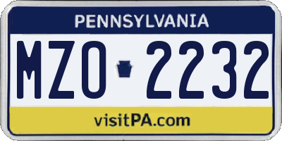 PA license plate MZO2232