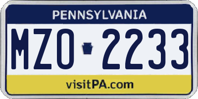 PA license plate MZO2233