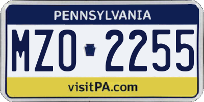 PA license plate MZO2255