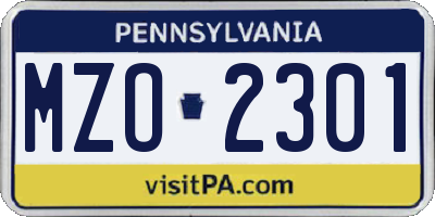 PA license plate MZO2301