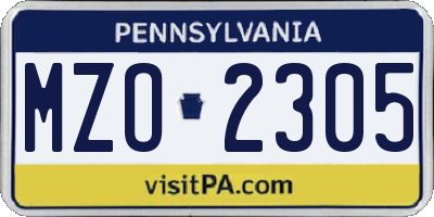 PA license plate MZO2305