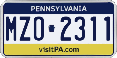 PA license plate MZO2311