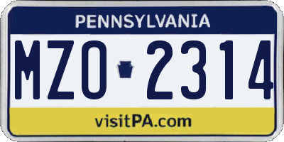 PA license plate MZO2314