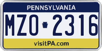 PA license plate MZO2316