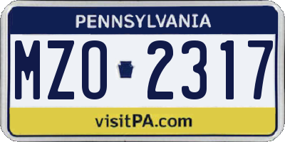 PA license plate MZO2317
