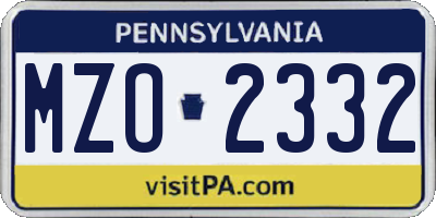 PA license plate MZO2332