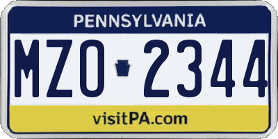 PA license plate MZO2344