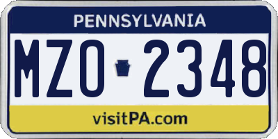 PA license plate MZO2348