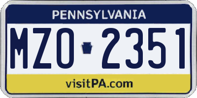 PA license plate MZO2351