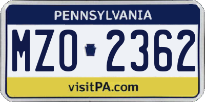 PA license plate MZO2362