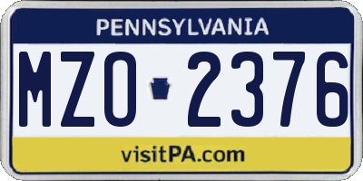 PA license plate MZO2376