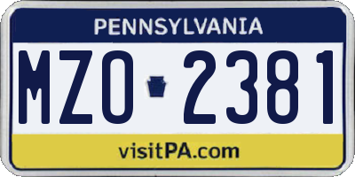 PA license plate MZO2381