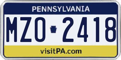 PA license plate MZO2418