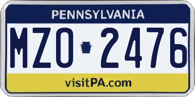 PA license plate MZO2476