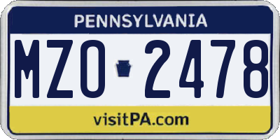 PA license plate MZO2478