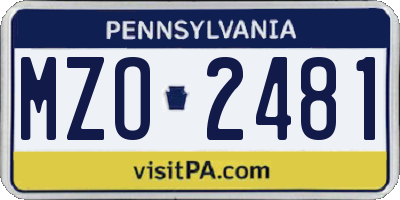 PA license plate MZO2481