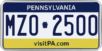 PA license plate MZO2500