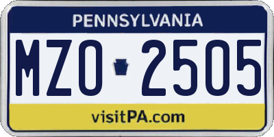 PA license plate MZO2505