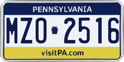PA license plate MZO2516