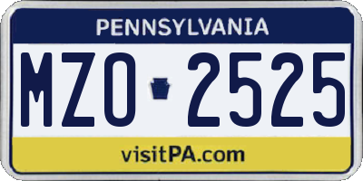PA license plate MZO2525