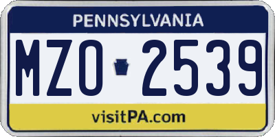 PA license plate MZO2539