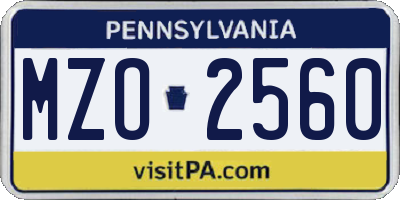 PA license plate MZO2560