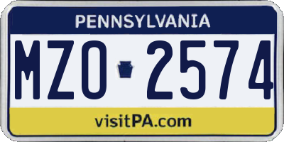 PA license plate MZO2574