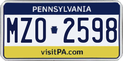 PA license plate MZO2598