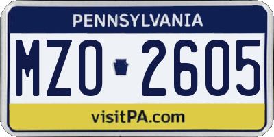 PA license plate MZO2605