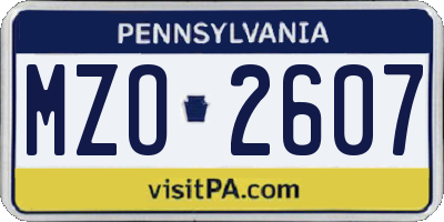 PA license plate MZO2607