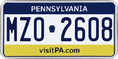PA license plate MZO2608