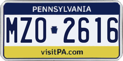 PA license plate MZO2616