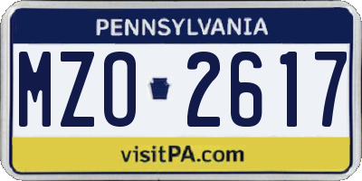 PA license plate MZO2617