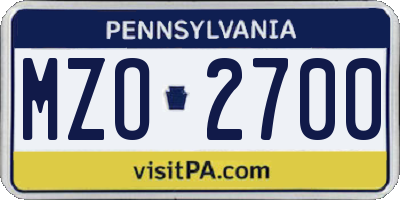 PA license plate MZO2700