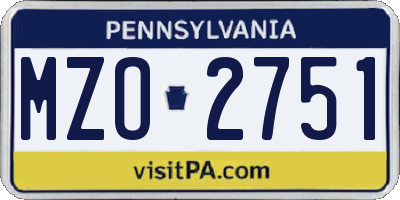 PA license plate MZO2751