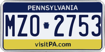 PA license plate MZO2753