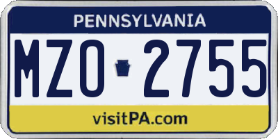 PA license plate MZO2755