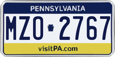 PA license plate MZO2767